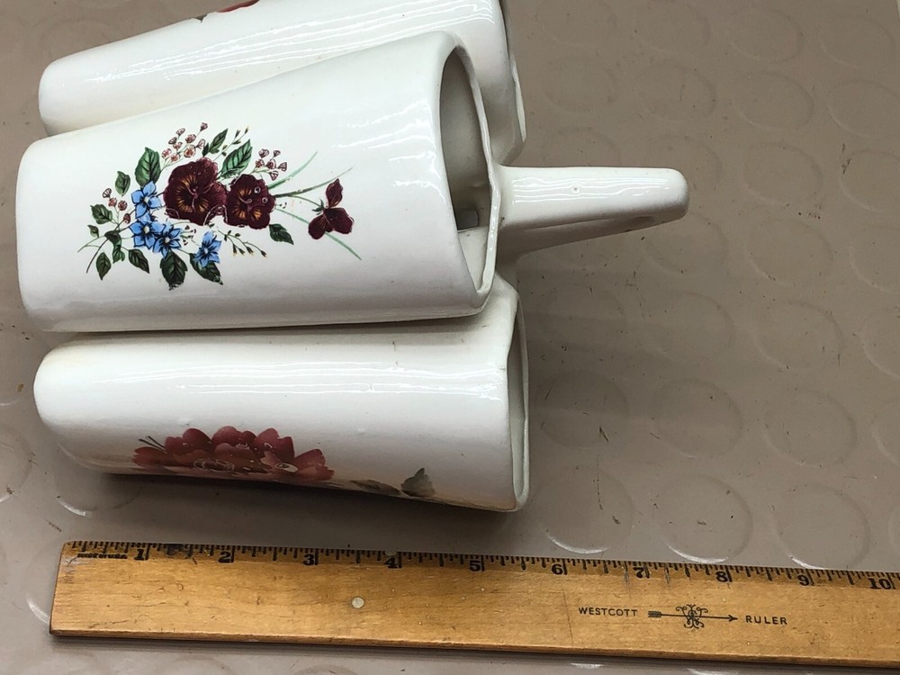 Vintage Ceramic Basket Planter/Vase 4 Sections w/ Flowers