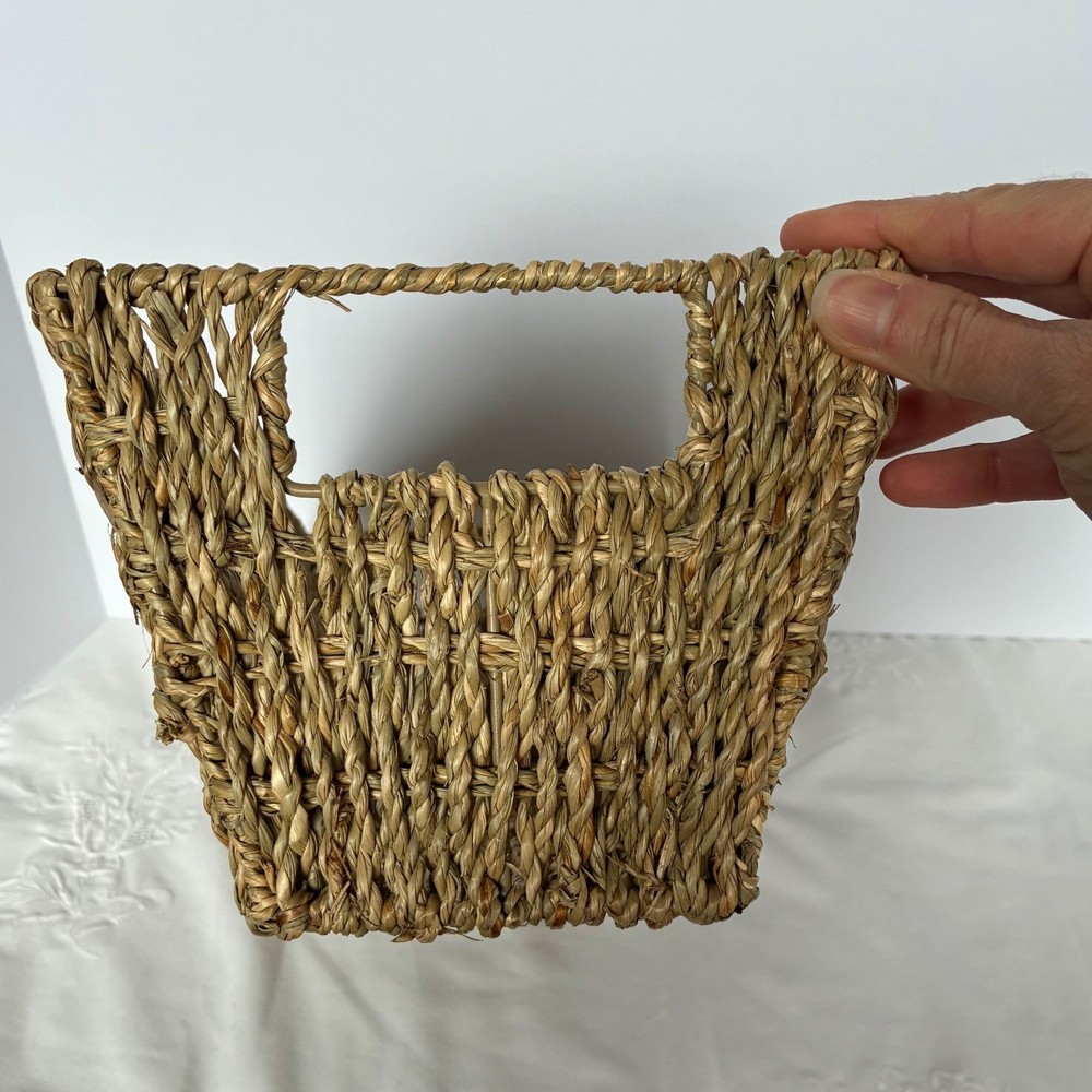 Seagrass Storage Basket Natural Tan Woven Rectangular Bin Handle Coastal Rustic