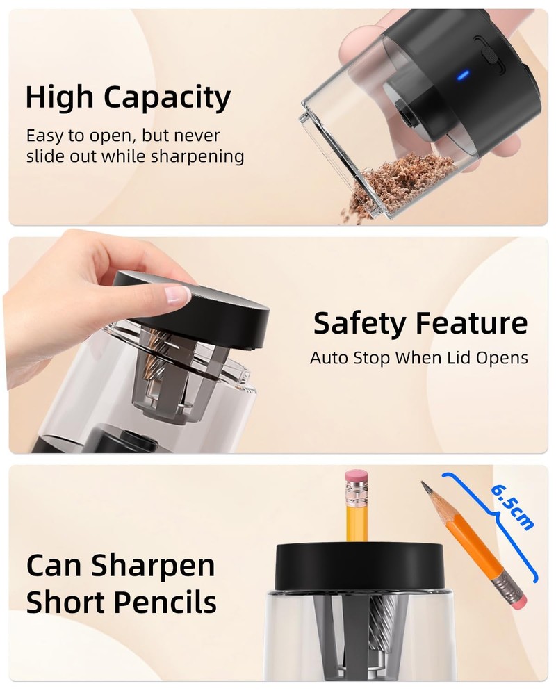 ZMOL Electric Rechargeable Pencil Sharpener, Automatic A-black