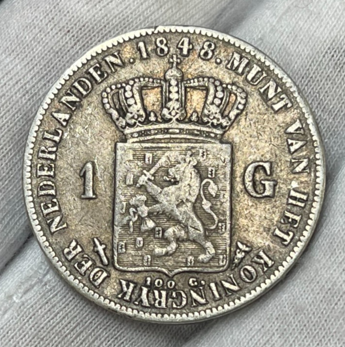 1848 Netherlands One Gulden Silver Coin