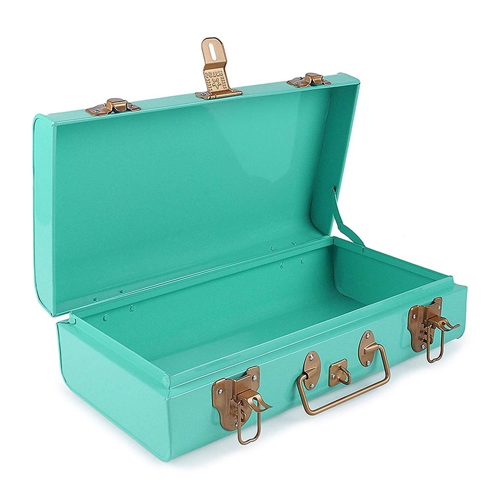 Vintage Style Metal Storage Rectangular Trunk Storage Chest Box Blue Green