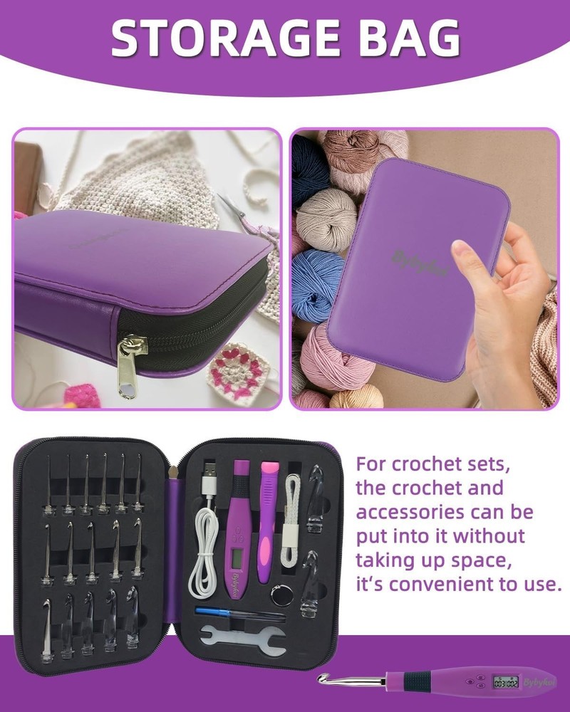 Light Up Crochet Hooks Set-18 Sizes Digital Crochet Hook with Counter
