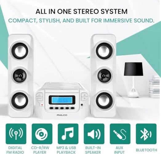 Stereo Shelf Systems Compact CD Shelf System with Digital FM Stereo White