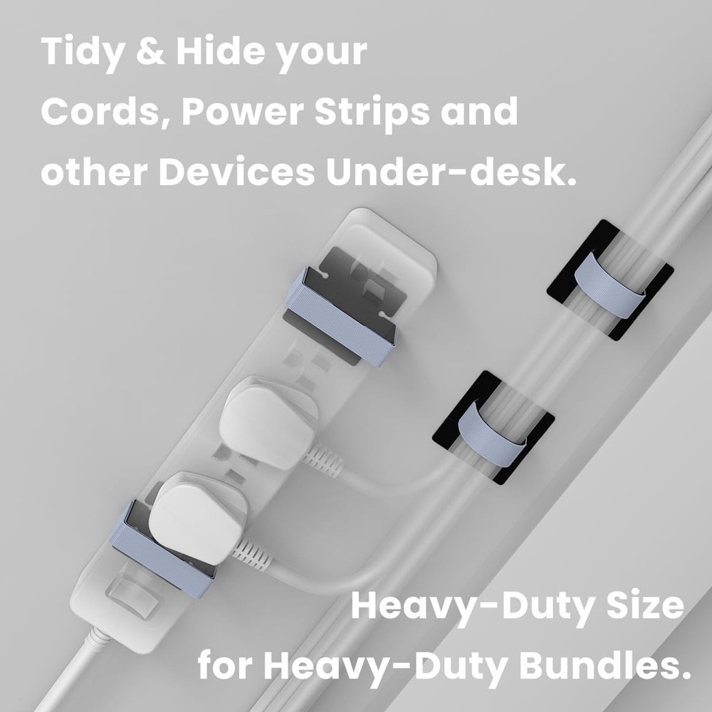 Under-Desk Cable Management Straps Adhesive Heavy-Duty Reusable Hook Loop