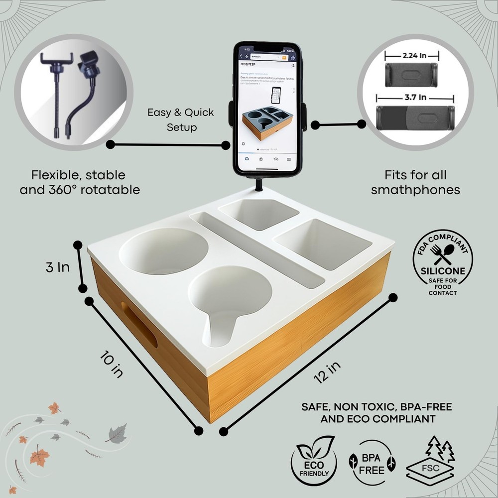 INDUCA Couch Caddy with Cup Holder | Bamboo Tray for White