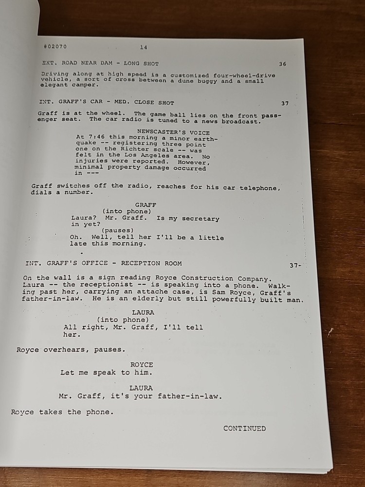 Earthquake Final Draft Screenplay Original Film Script Dated February 12 1974