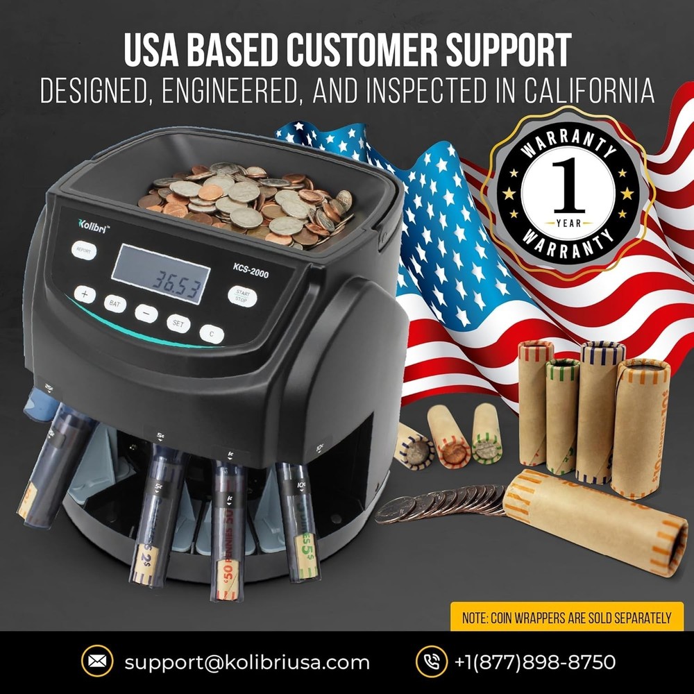 KCS-2000 Professional USD Coin Counter Machine, Coin Sorter, Wrapper/Roller |...