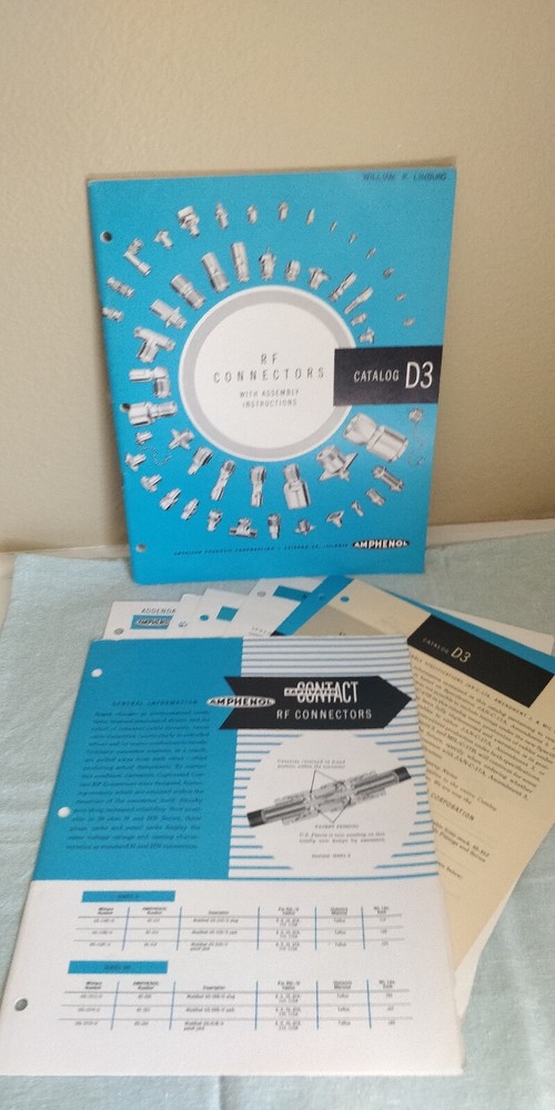 1960 ~ Amphenol ~ Catalog D3 - RF Connectors w/ assembly instructions + extras