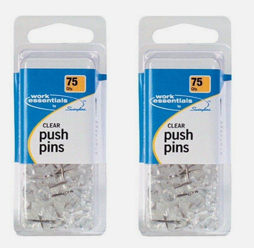 2 Swingline Work Essentials Clear PUSH PINS Bulletin Board Office Classroom 75ct