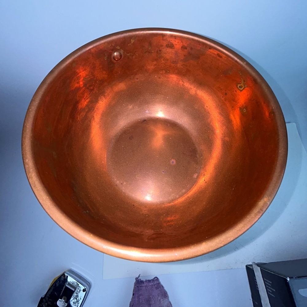 8" Copper Craft Guild Mixing Bowl, Brass Ring 4" Deep Cottagecore Baking Flat