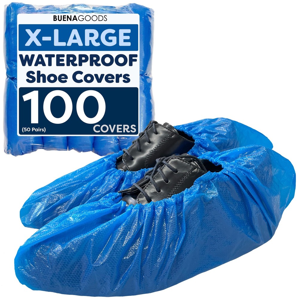 Buena Goods 100 Pack Extra Large Disposable Blue Boot and Large,