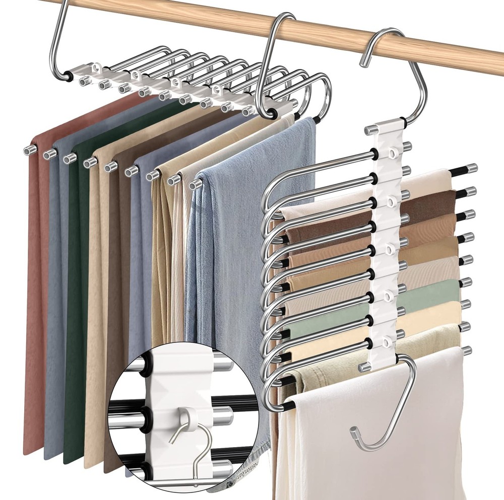 9 Layers Pants Hangers Space Saving, 2 Pack 2 Pack, Antiquewhite