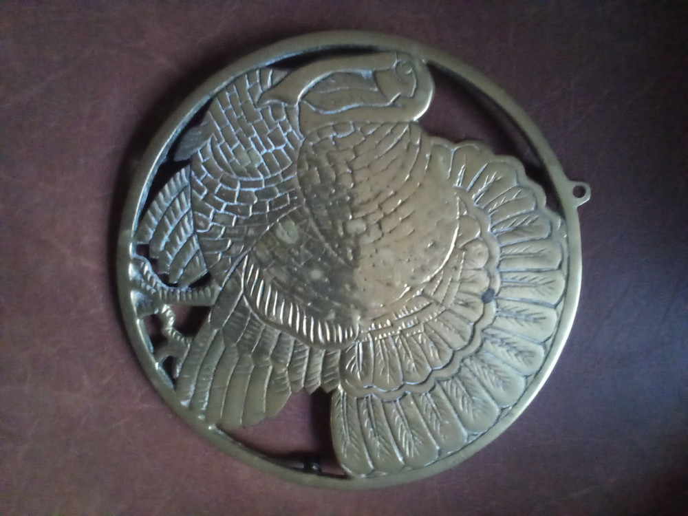 Brass Turkey Trivet, 7 1/4 inches diameter, solid brass