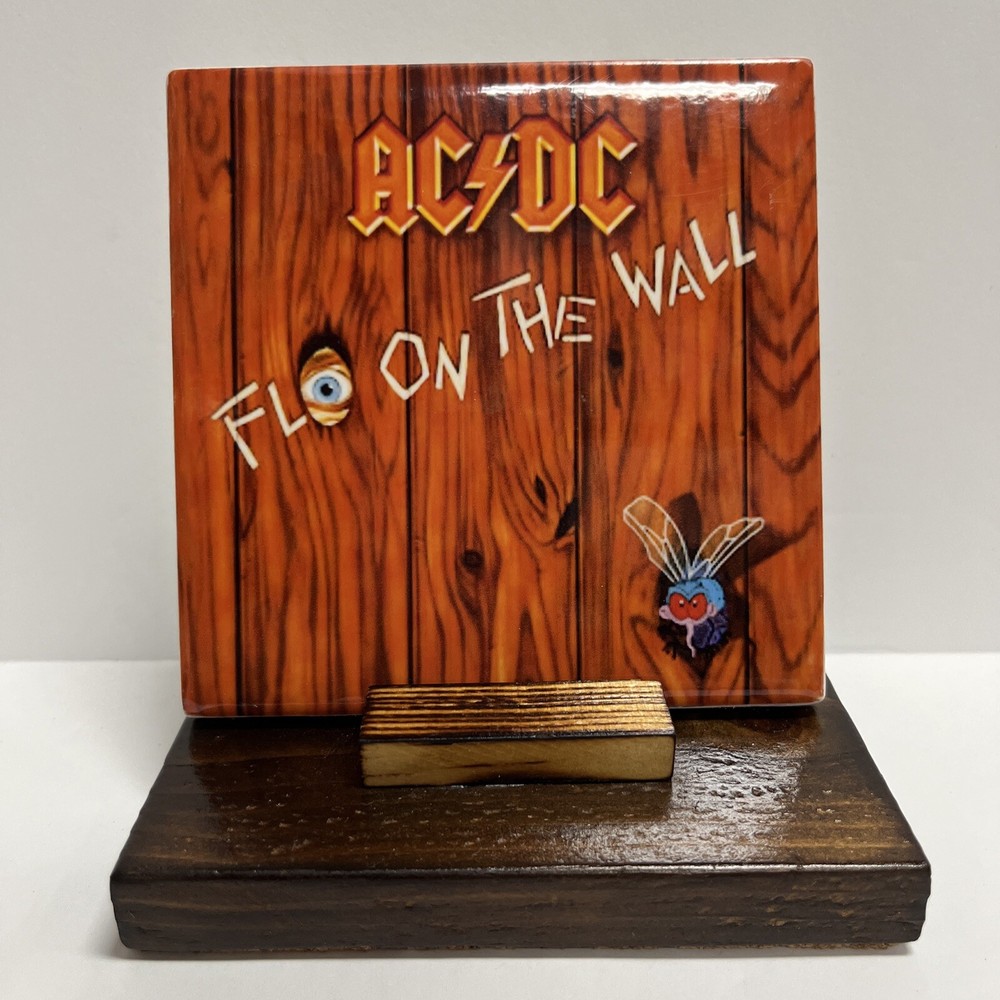 AC/DC Fly On The Wall Home Office Decor Ceramic Tile Coasters And Rustic Stand