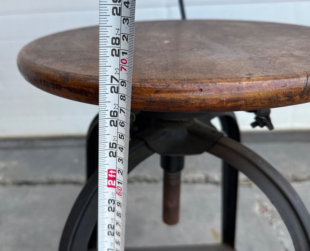 Vintage Industrial Shop Stool / Drafting Stool w/ Backrest (5315)