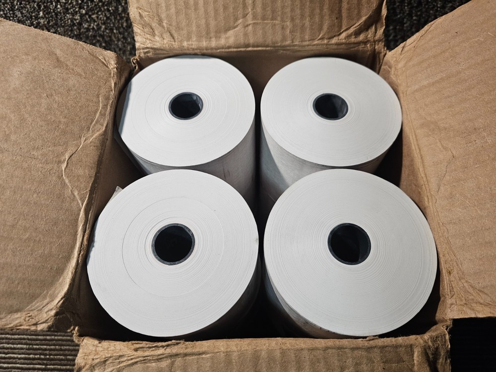 (QTY 12) Zebra Heavyweight Printer Rolls Thermal 1" Solid Wall Core 4" x 422'