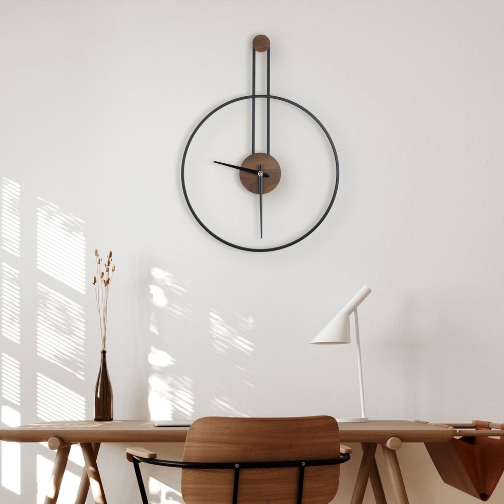 DRELIFAM Modern Wall Clock Large Wall Clocks with Walnut Dial Silent Non-Tick...
