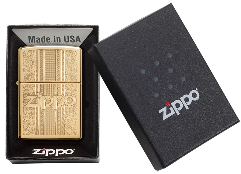 Zippo and Pattern Design High Polish Brass Windproof Pocket Lighter, 29677