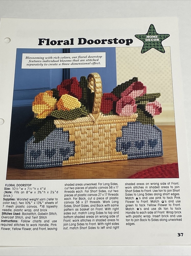 Floral Doorstop Leisure Arts Plastic Canvas Pattern