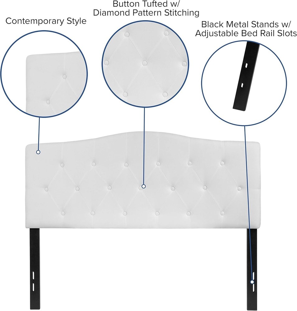Tufted Upholstered Full Size Headboard in White Fabric