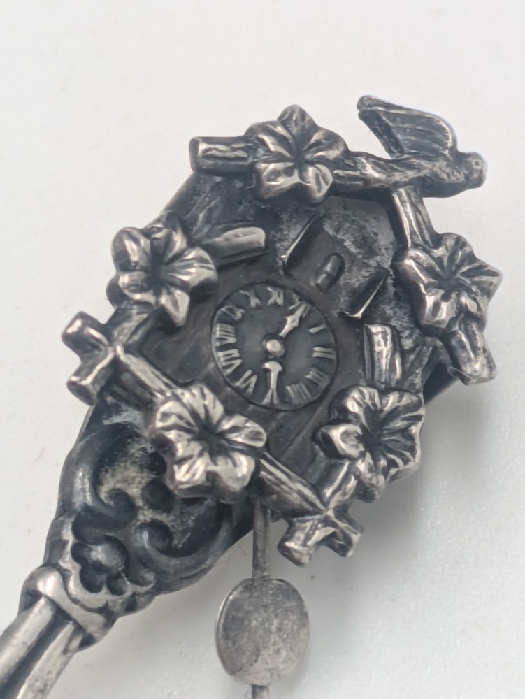 Vintage Signed SF Silber 800 Cuckoo Clock Testing Sterling Silver Souvenir Spoon