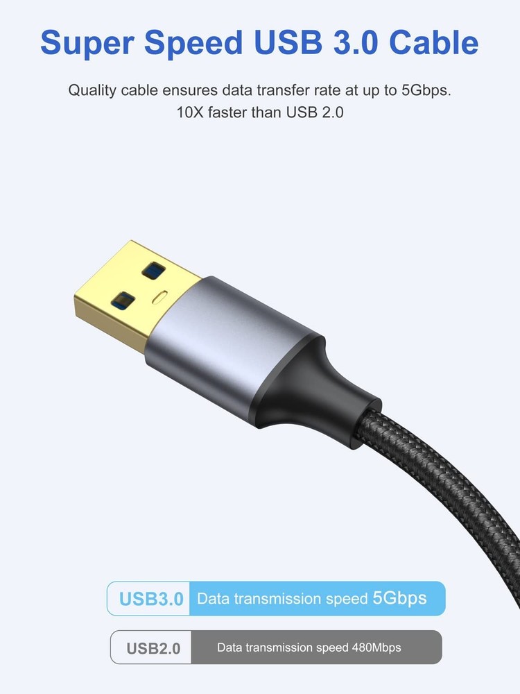 ApoJodly USB to Cable 2FT 2-Pack, A A Male 2FT, Grey