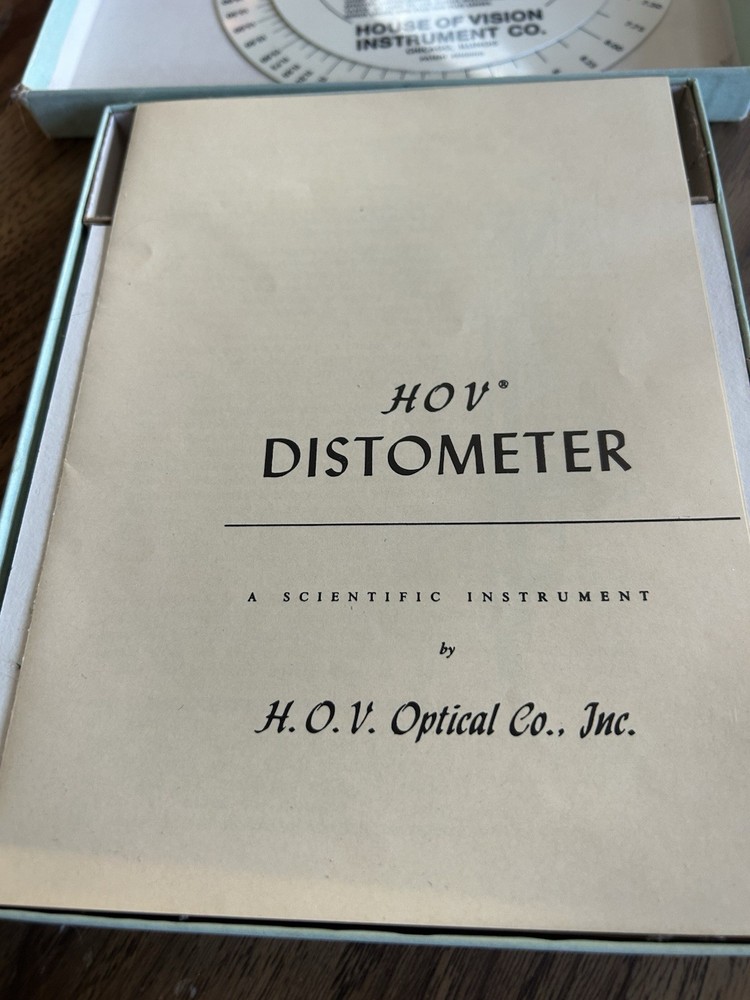 HOVOCO HOV OPTICAL CO DISTOMETER VERTEX DISTANCE TOOL CONVERSION SCALE DIRECTION