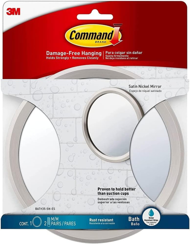 Command Bath Mirror, 2-Pack of 1 Mirror and 2 Water-Resistant Strips, Damage Fre