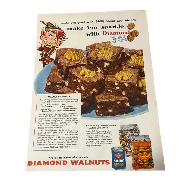 1954 Diamond Walnuts Make Em Sparkle Original Vintage Print Ad