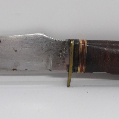 Kabar USA 1237 Hunting Knife w/ leather stack handle Only Fixed Old Vintage
