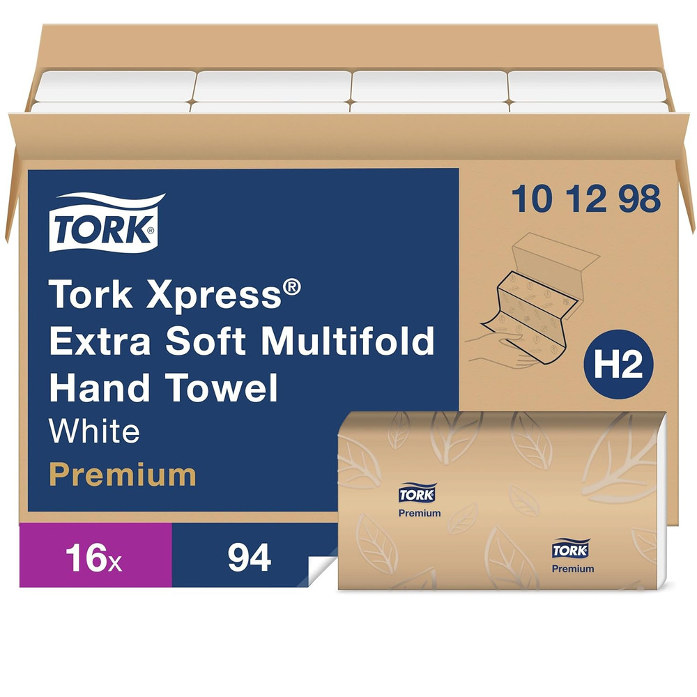 Extra Soft Multifold Hand Towels White with Blue Leaf Print, H2 Dispenser Compat