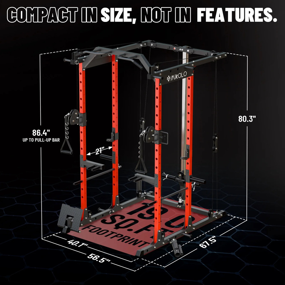 Power Rack Cage, Weight Rack with Cable Crossover Machine,Multi-Function Squa...