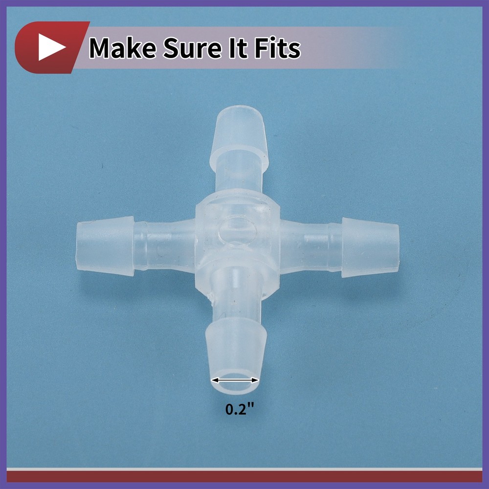 Plastic Hose Barb Fitting 3/16" OD Barb Cross 4*Way Pipe Connector Clear 10Pc