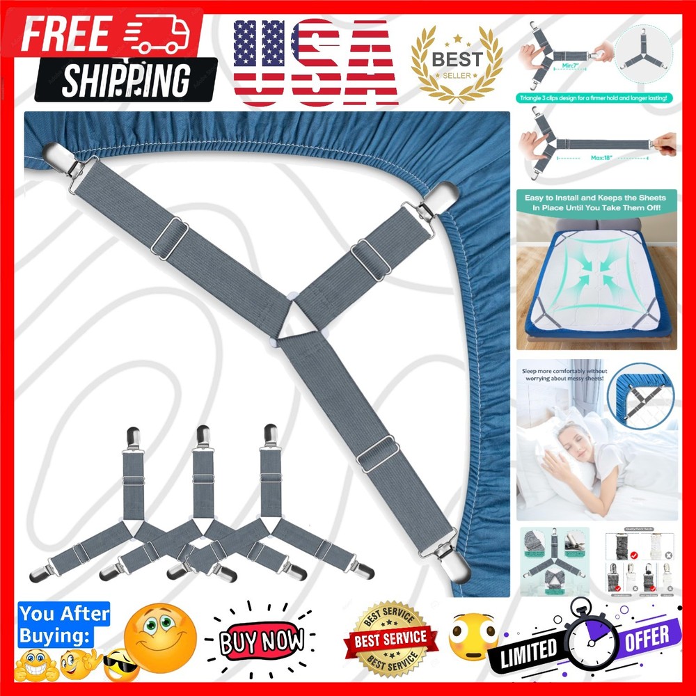 Bed Sheet Straps, Easy to Install Sheet Straps, Fitted Sheet Clips, Adjustabl...