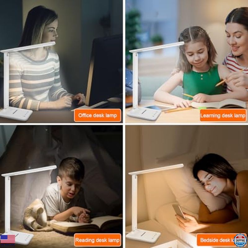 Karidi 13.3" LED Desk Lamp - Dimmable, USB, 5 Modes, Touch Control, Foldable