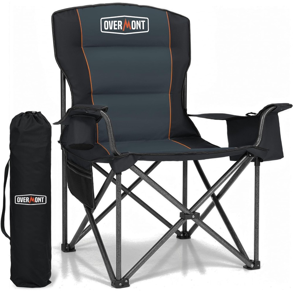 Overmont Oversized Folding Camping Chair - 450lbs Support with Padded Cushion Co