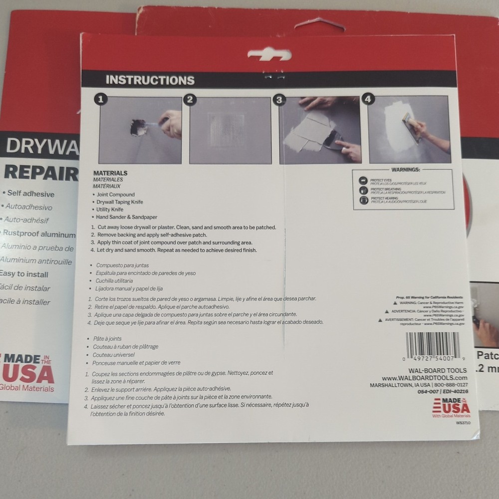 3 Pack WAL BOARD TOOLS 8" X 8" DRYWALL REPAIR PATCH
