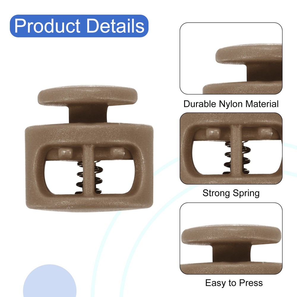25Pcs Plastic Spring Cord Lock Double Hole Toggle Round Stopper Coffee