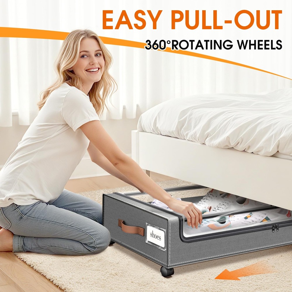 Under Bed Storage with Wheels 2Pack Underbed Storage with Clear Window&Label ...