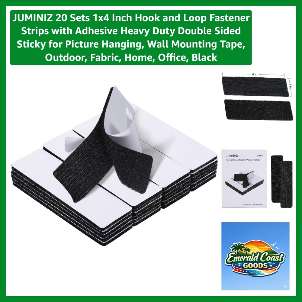 1x4 Inch Hook and Loop Fastener Strips - 20 Sets for Home & Office