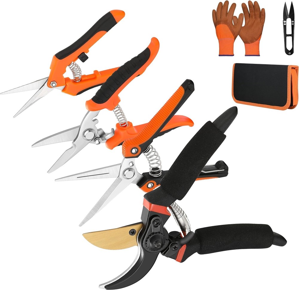 5 pack Garden Pruning Shears Stainless Steel Blades, Handheld Scissors Orange