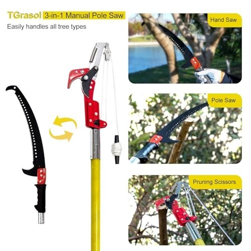 30 FT Extendable Manual Pole Saw & Tree Pruner - Sharp Steel Blade for High Bran