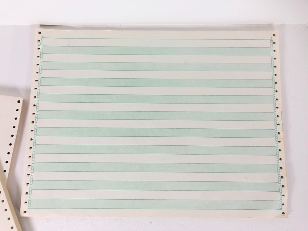 Continuous Dot Matrix Vintage Printer Paper Tractor Feed Green Bar stripe Solid