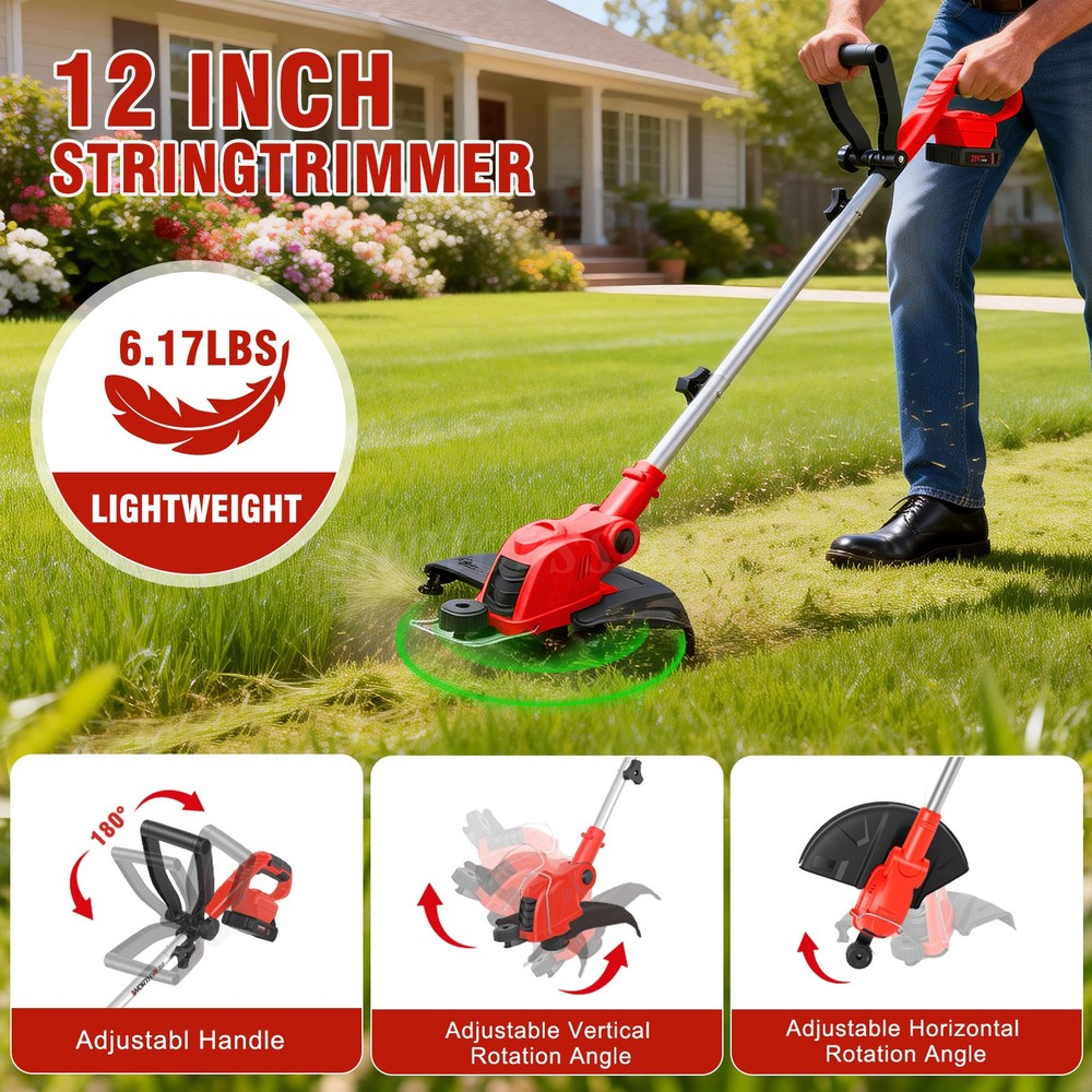 Cordless Electric Grass String Trimmer Lawn Edger Weed Wacker Cutter + 2 Battery