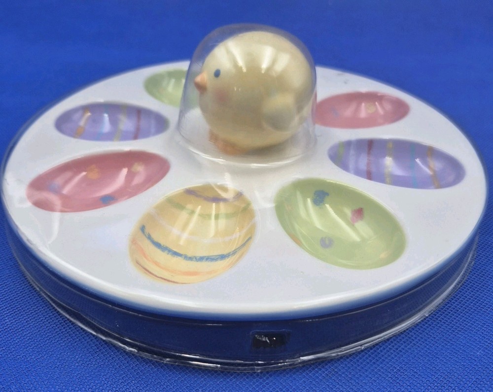 White Blossoms & Blooms Ceramic Easter Egg Serving Platter 8.75" NEW