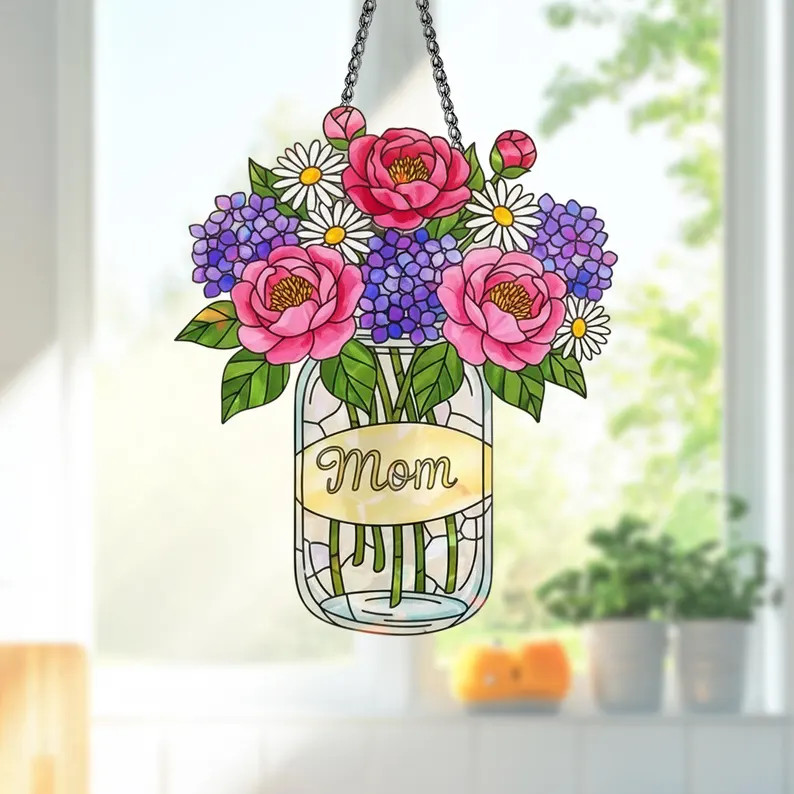 Custom Mom Flower Acrylic Suncatcher Personalized Gift
