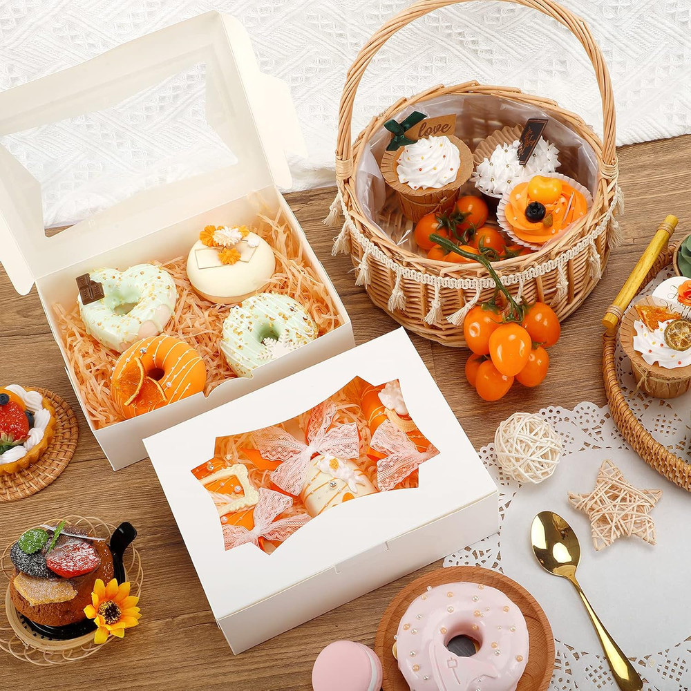 TOMNK 50Pcs Cookie Boxes with Window, 8X6X2.5 Inches 2 Style Window Bakery Boxes