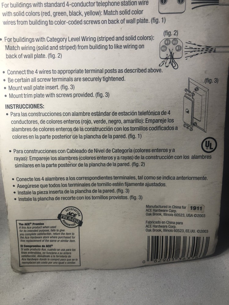Ace Hardware 36316 Telephone Wall Plate White New In Package