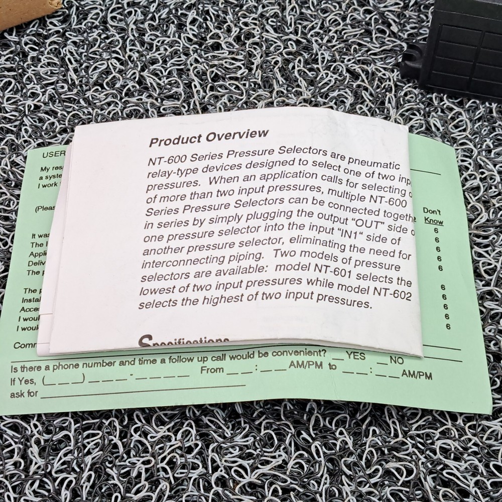 Johnson Controls NT-601 Low Pressure Selector