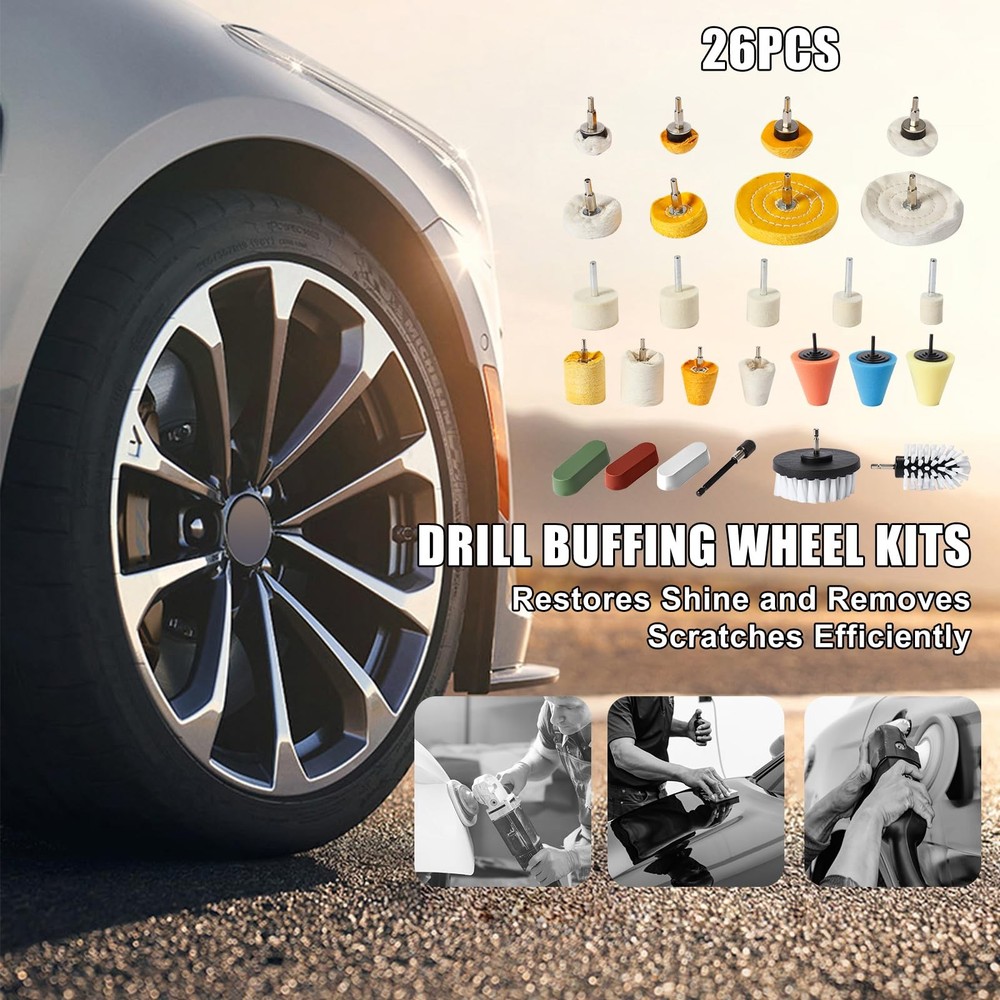 26pcs Buffing Wheel Kit for Drill – Different Size and Density Polishing Buff...